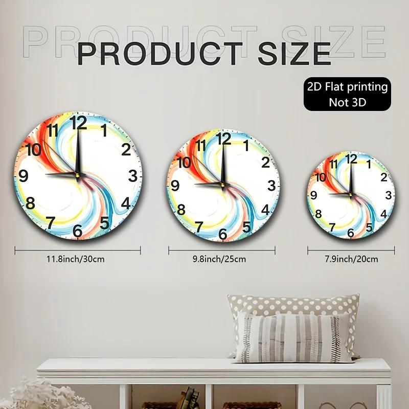1pc,2D Flat Wall Clock,Colorful Swirl Abstract Art Design, Suitable for Living Room, Bedroom, Office, Dining Room, Study Room Decoration, 2D Flat