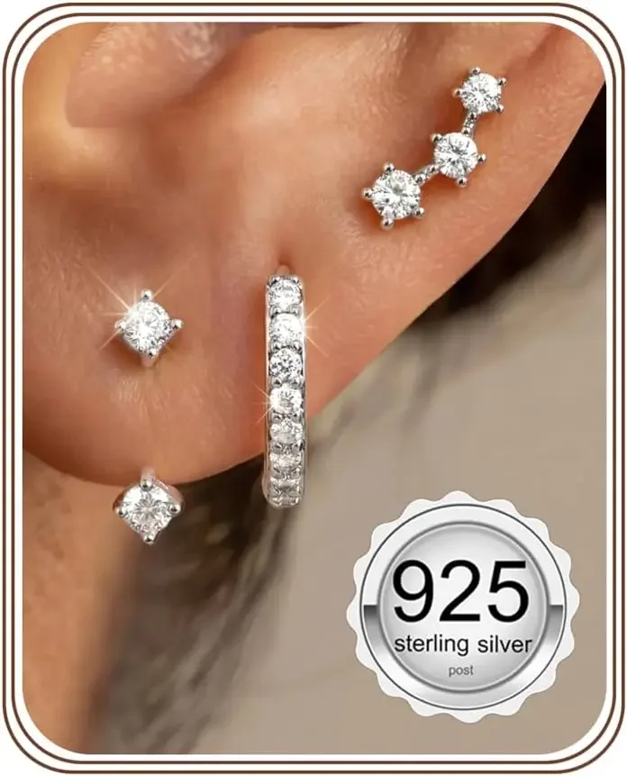 Pendientes Hipoalergénicos de Plata de Ley 925 para Mujer - Juego de Aros y Broqueles Chapados en Oro de 14K, Pequeños y Delicados