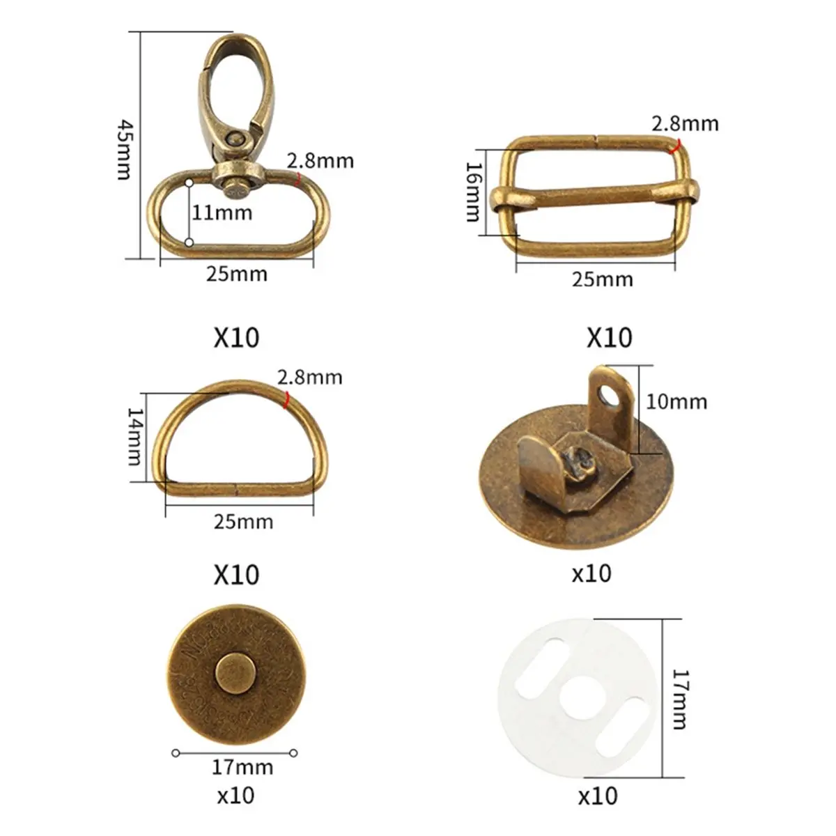 Rotating Bag Accessories Carabiner Hook with Swivel, Metal D Ring Key Ring Set for DIY Bag Sewing