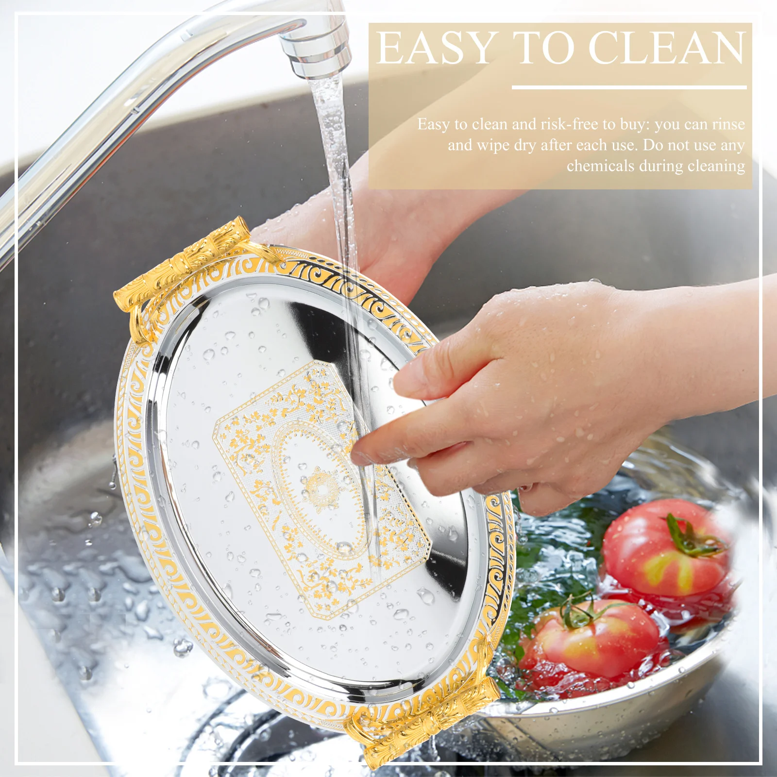 

Household Stainless Steel Tray for Fruits Desserts Premium Thickened Coffee Table Serving Tray with Smooth Edges Ideal for Cakes