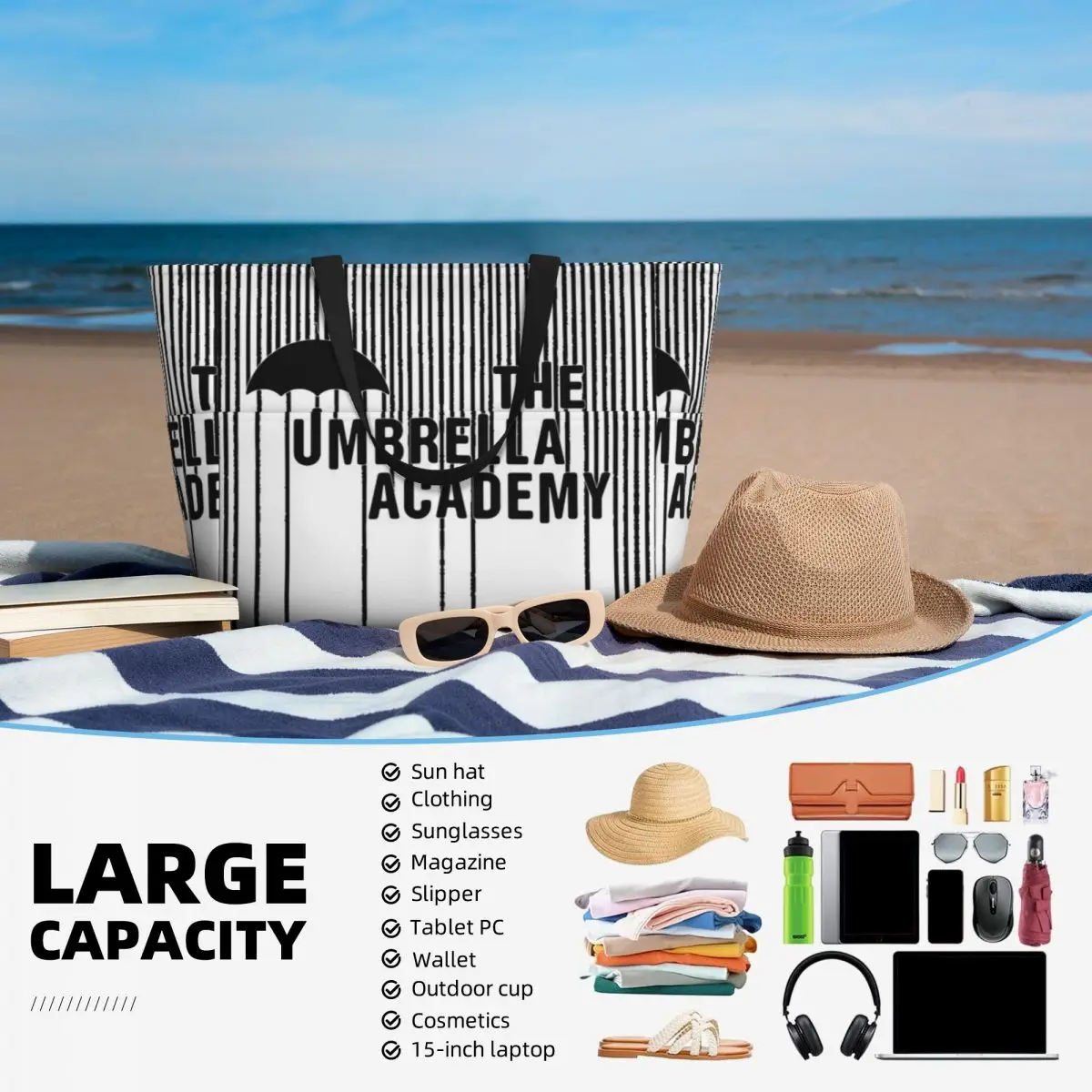 Borsa da viaggio da spiaggia The Umbrella Academy, borsa tote moderna di grande capacità, regalo di compleanno quotidiano, modello multi-stile