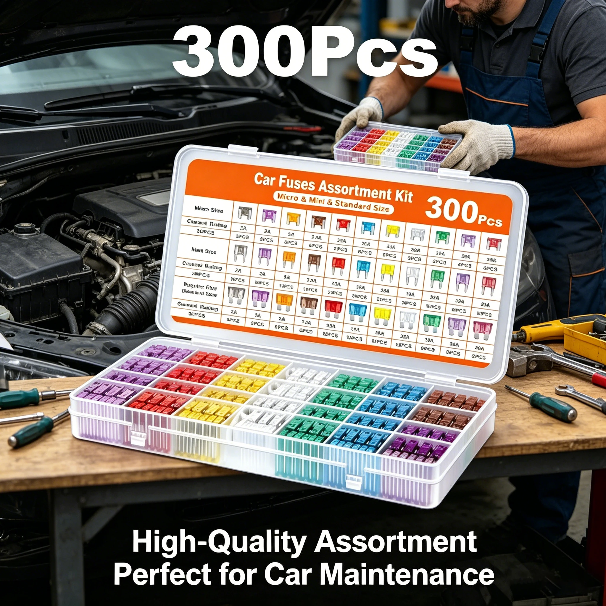 Automotive BladeFuse Assortment Kit 300Pcs Car Truck Fuses 2A-40A Amp With Fuse Puller Auto Circuit Replacement Repair Accessory