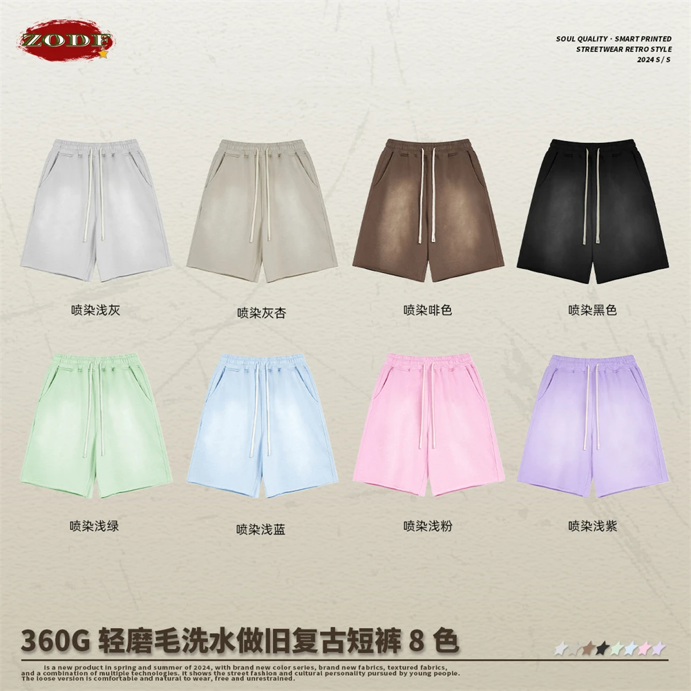 ZODF 2024 Spring Summer 360gsm Shorts For Men Women Unisex Loose Spray Dyeing Short Pants Brand Bottoms HY0767