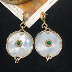 Retro light luxury design sense earrings delicate fashion shell emerald rhinestone earrings personality creative women's jewelry
