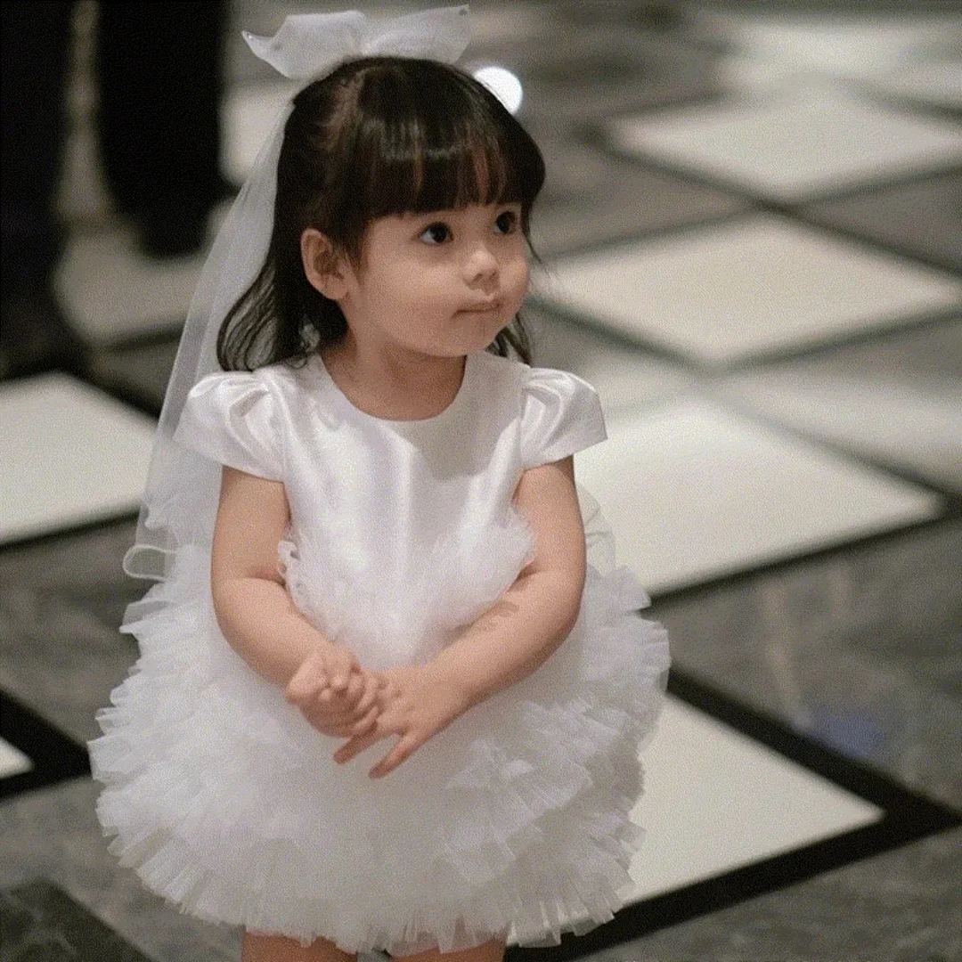 POD Baby Girls White First Birthday Dress Multi-layer Princess Gown Elegant Clothes Dresses Hosting Tulle Tutu Party Costumized