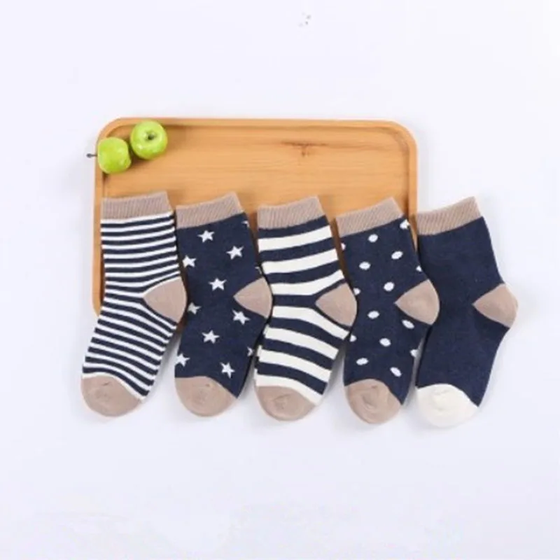 5 Pairs Cartoon Baby Socks Spring Autumn Stripe Dot Girls Boys Ankle Socks Soft Toddler Kids Short Socks