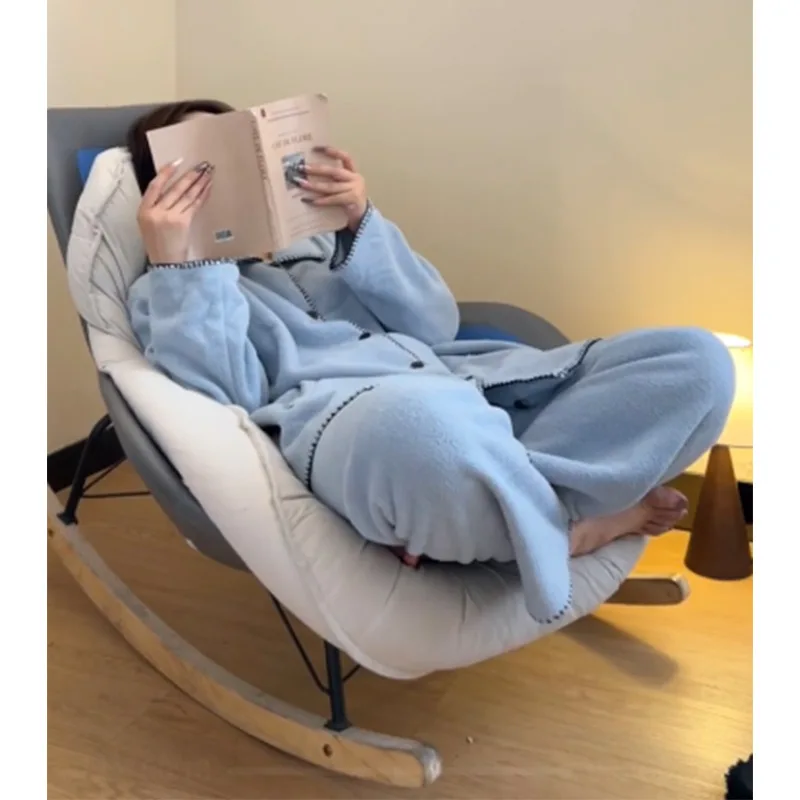 الشتاء بلون Homewear المرأة بيجامة مجموعة يمكن ارتداؤها كملابس خارجية Pj رشاقته الدفء ملابس النوم لينة المرجان الصوف ملابس خاصة #4