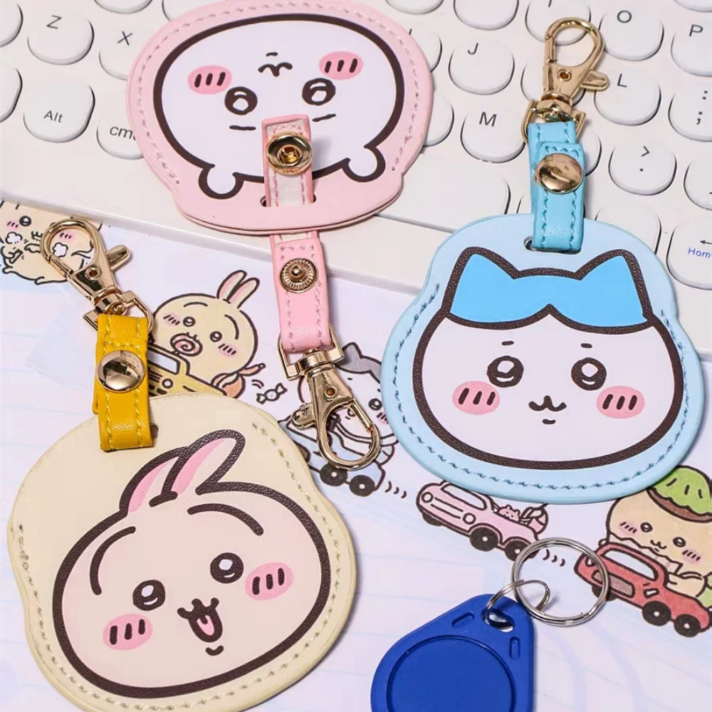 

Cartoon Chiikawa Usagi Leather Access Card Holder Cute Hachiware Elevator Sensor Card Protective Case Keyring Girl Birthday Gift