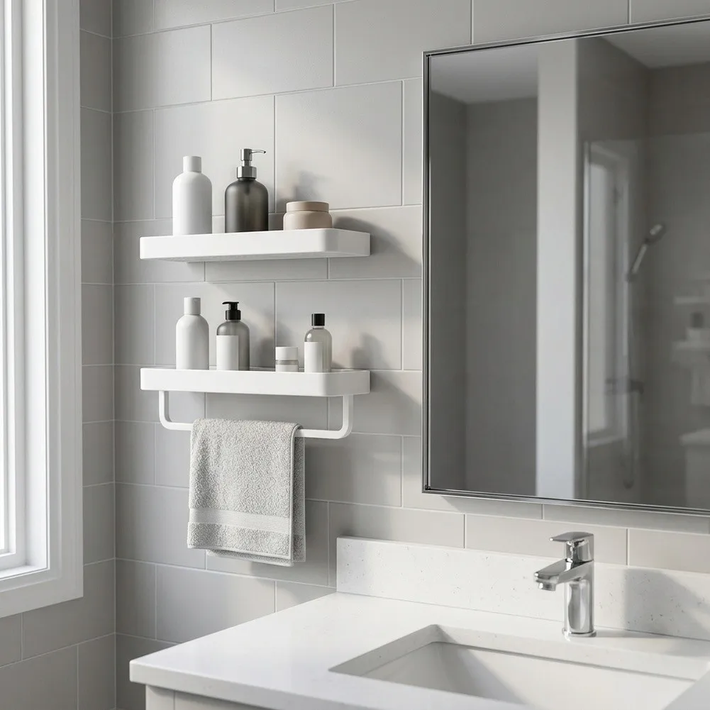 Bathroom Toiletry Rack 2pcs Space Aluminum No Drilling Double Tier Storage Shelf for Towels and Beauty Essentials