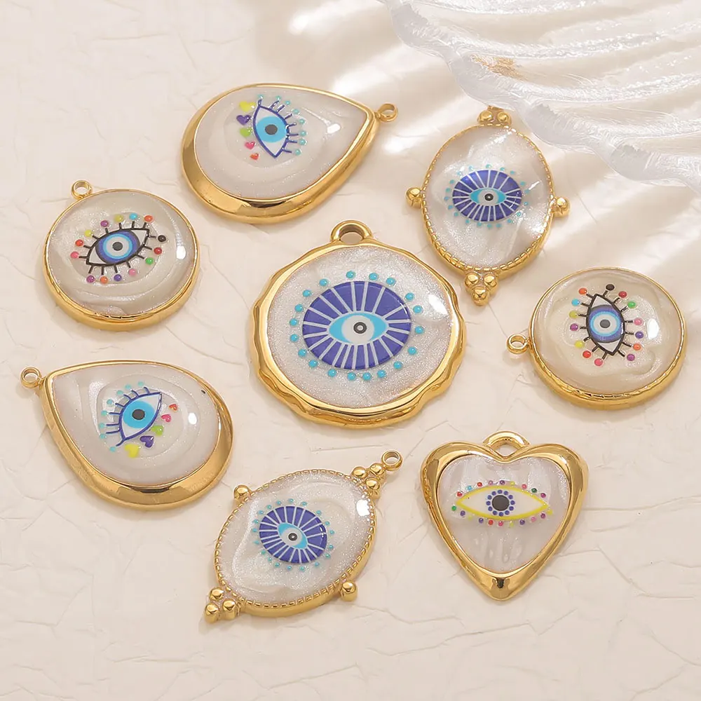 3PCS Stainless Steel Blue White Evil's Eye Charms Parts Jewelry Making Accessories Connector DIY Earring Bracelet Wholesale Cute view 6