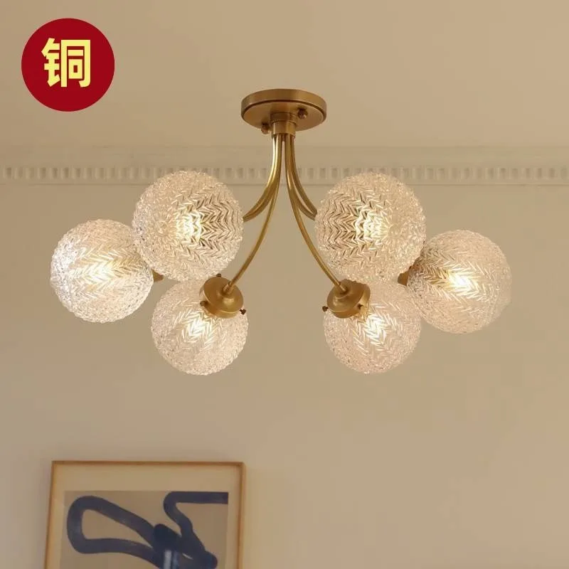 French Modern Solid Copper Glass Globe Chandelier Pendant Light for Living Room Dining Room