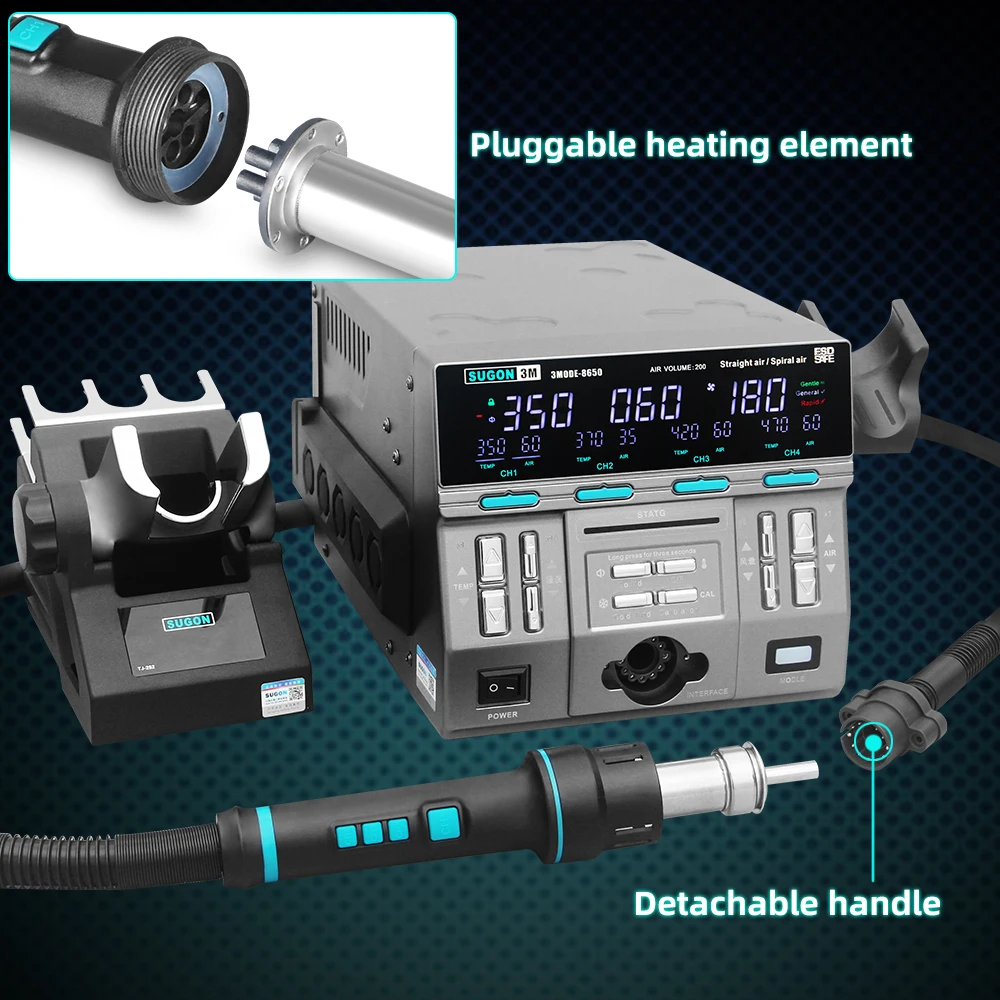 SUGON 8650 Hot Air Gun Station 3 Mode 1300W Intelligent Digital Display Rework Station For BGA PCB Chip Welding Repair