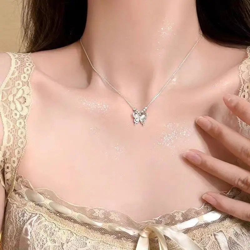 

S925 Silver Cat's Eye Butterfly Shape Necklace Luxury Chain for Women