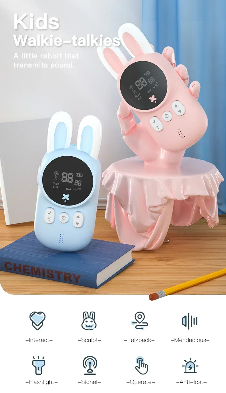 Ensemble walperforé portable pour enfants, mini jouets pour enfants, portée 3km, radio UHF, interphone à lanière, 2 pièces