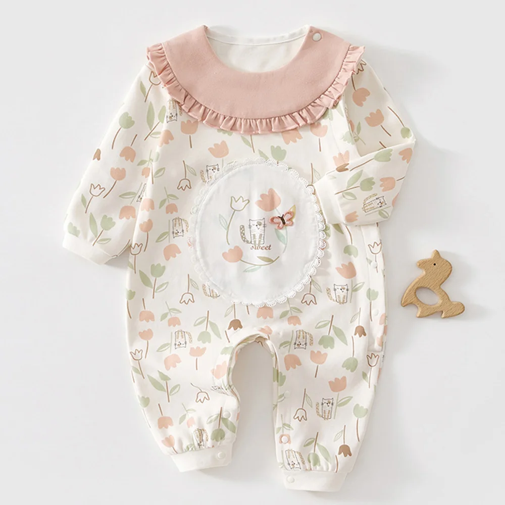 

Baby Girl Christmas Romper Long Sleeve Ruffles Floral Princess Infant Boutique Clothing Baby Fall Jumpsuit High Quality