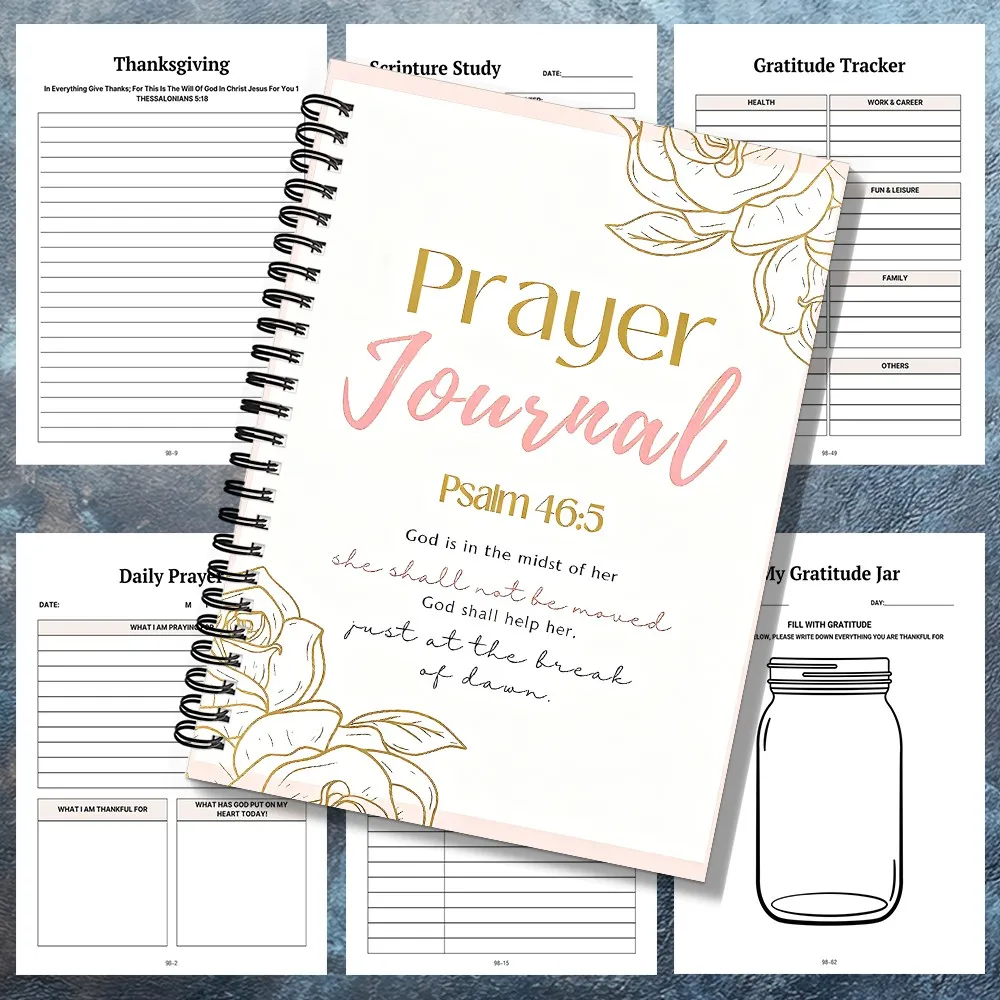 1 carnet à spirales imprimé de motifs floraux, carnet de prière et de gratitude, pour les pratiques dévotionnelles matinales, par Faith-Cent