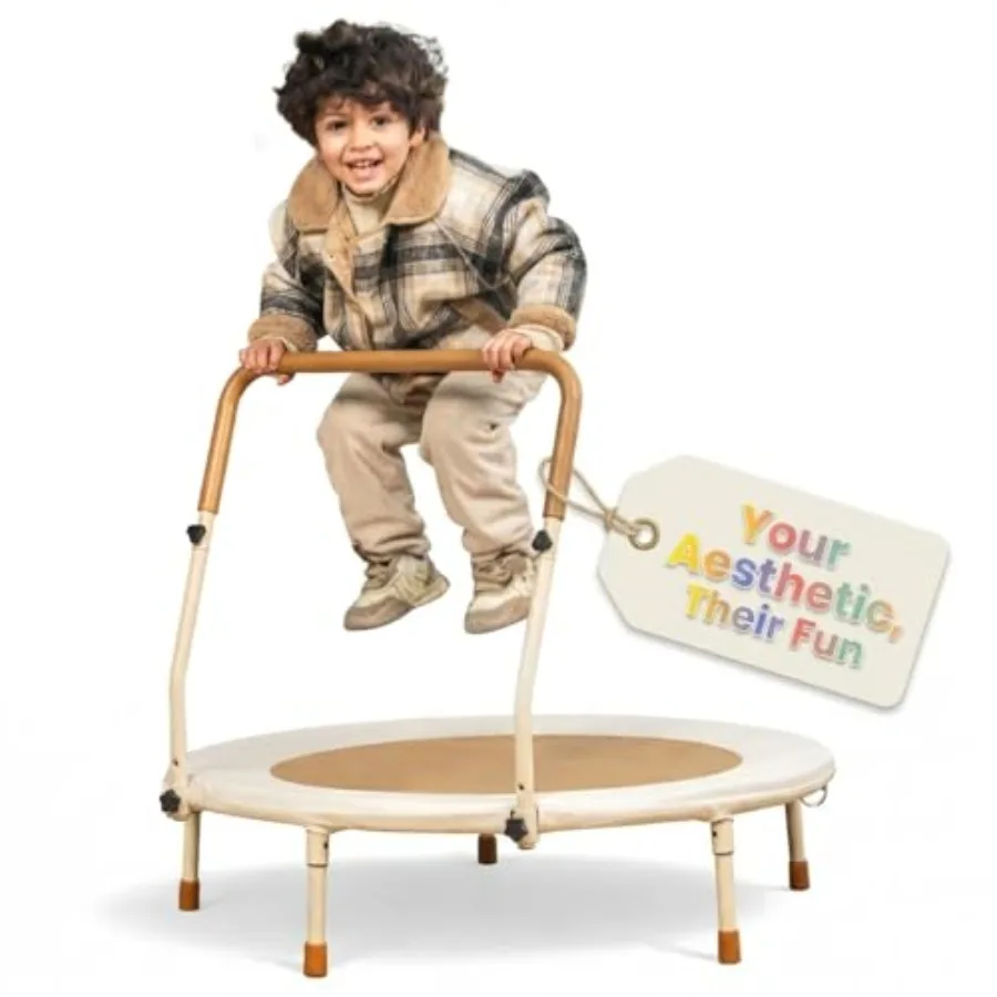 

36 Inch Indoor Toddler Trampoline for Ages 1-7 Aesthetic Leather Padded Jump Mat with No Exposed Springs Foldable Anti-Slip Leg