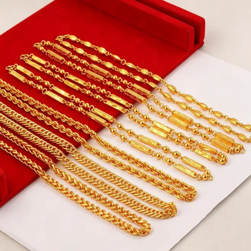 Gold Plated Alloy Chain Necklaces Long Lasting Luster Hypoallergenic For Daily Wear Party Gift Men Women Fashion Jewelry