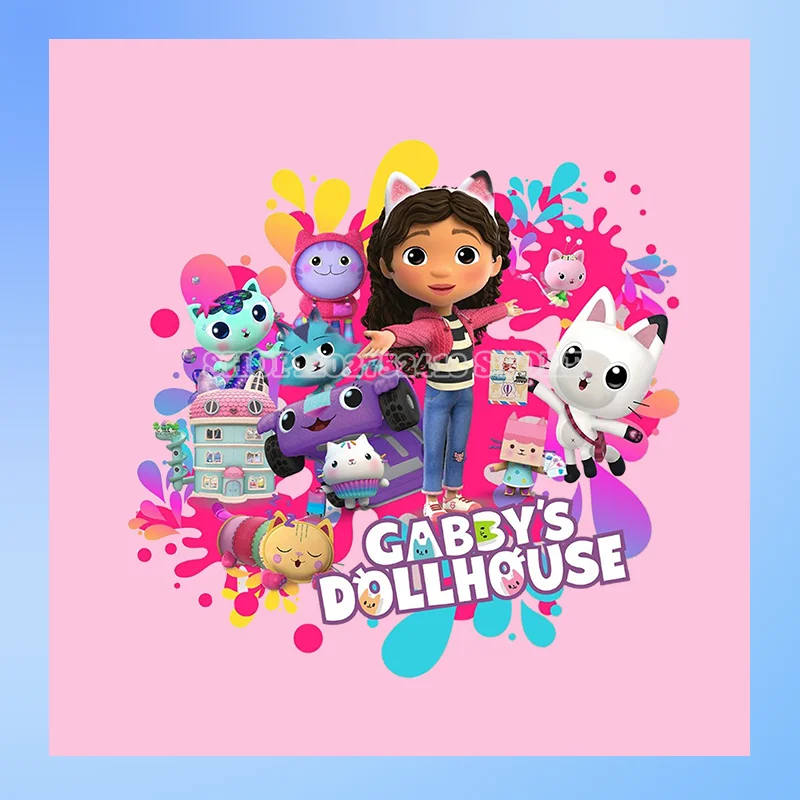 ملصقات نقل الحرارة للأطفال من Gabby Dollhouse ، بقع متعة أنيمي لطيفة ، شارات نقل الحديد ، تي شيرت ملابس بغطاء رأس ، ديي ، هدية عيد ميلاد