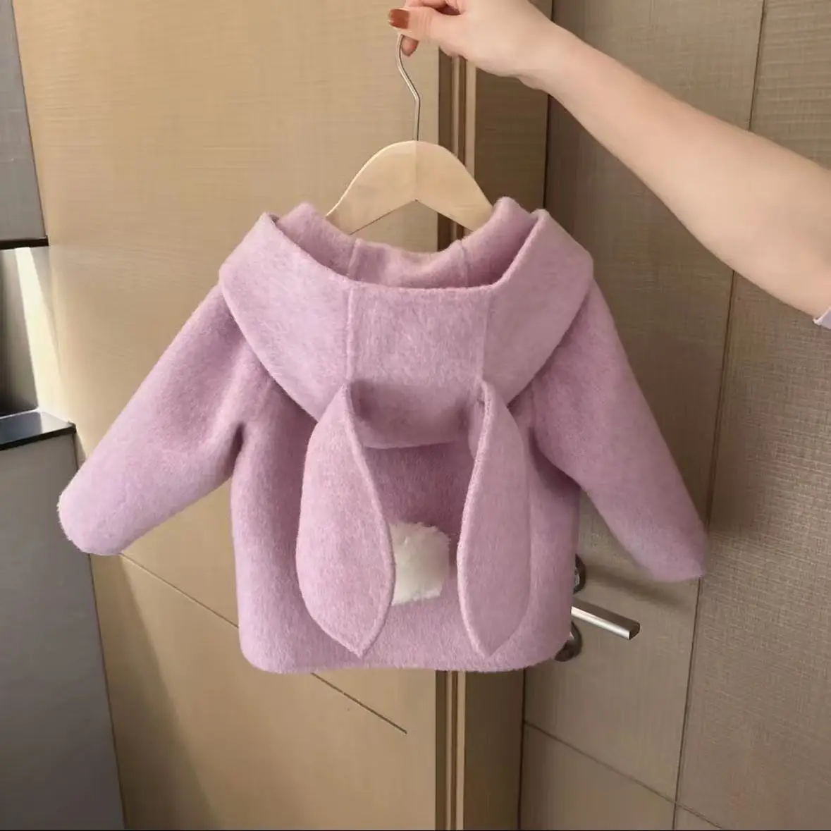 

Children's Woolen Coat Autumn and Winter New Item Girl Cute Hooded Woolen Coat Thick Top 80-130cm