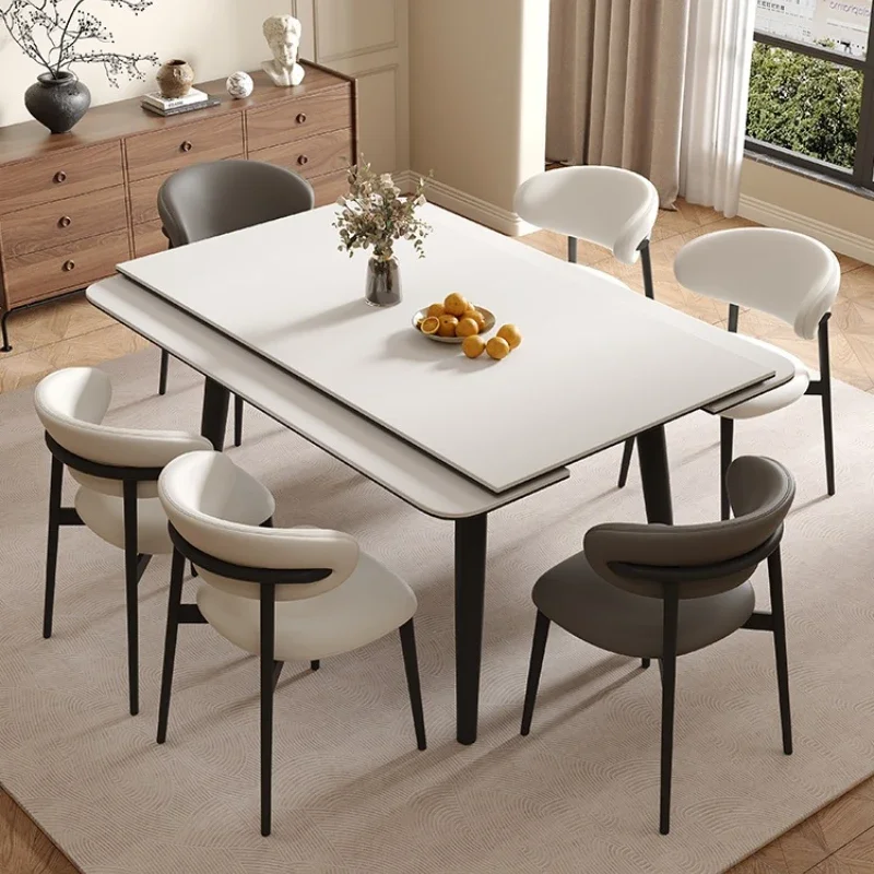 Solid wood rock slab dining table and chair combination new simple matte variable square table dual-purpose rectangular