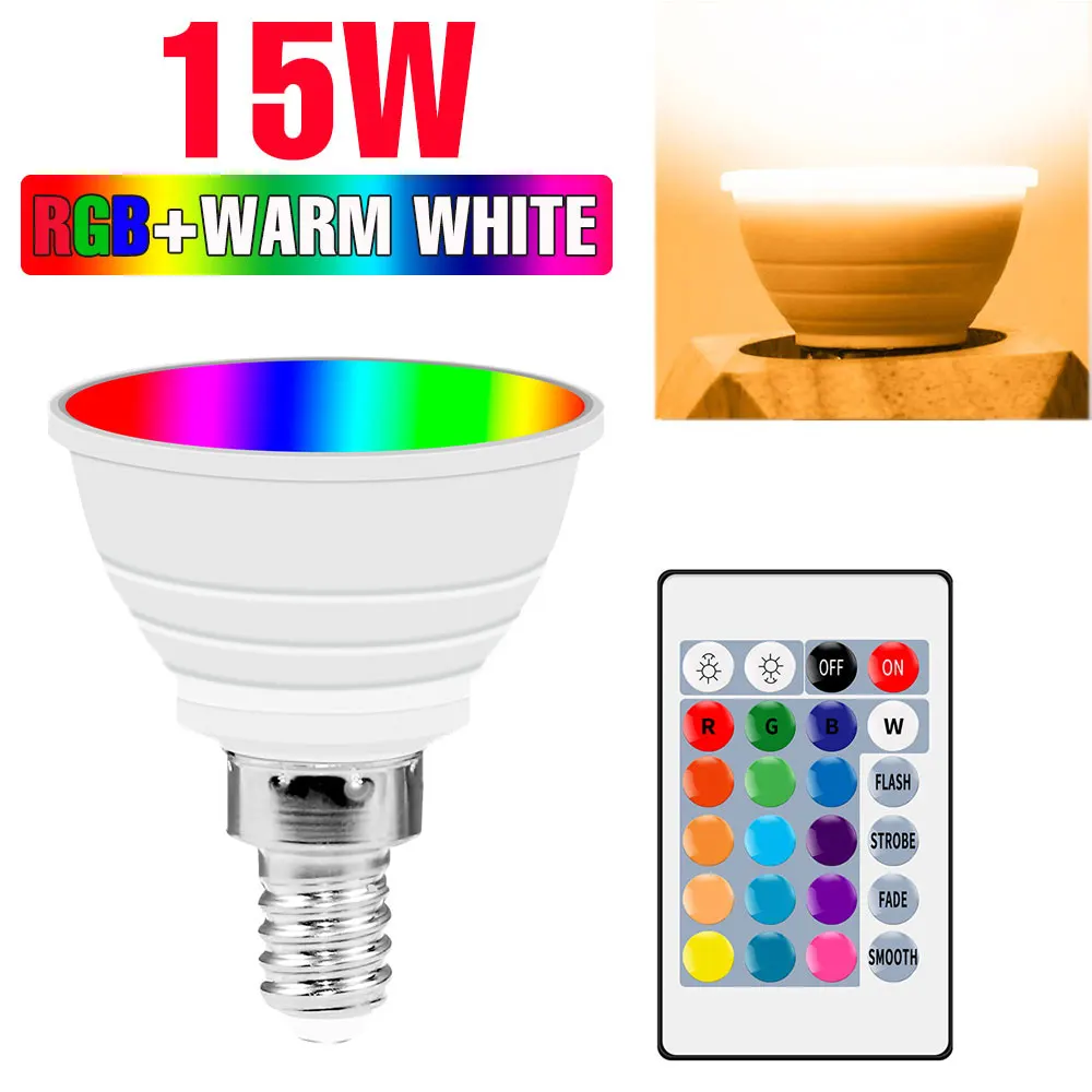15W RGB LED-lamp E27 plafondlamp E14 spotlight GU10 LED-kroonluchter met slimme IR-afstandsbediening voor thuisfeestdecoratie