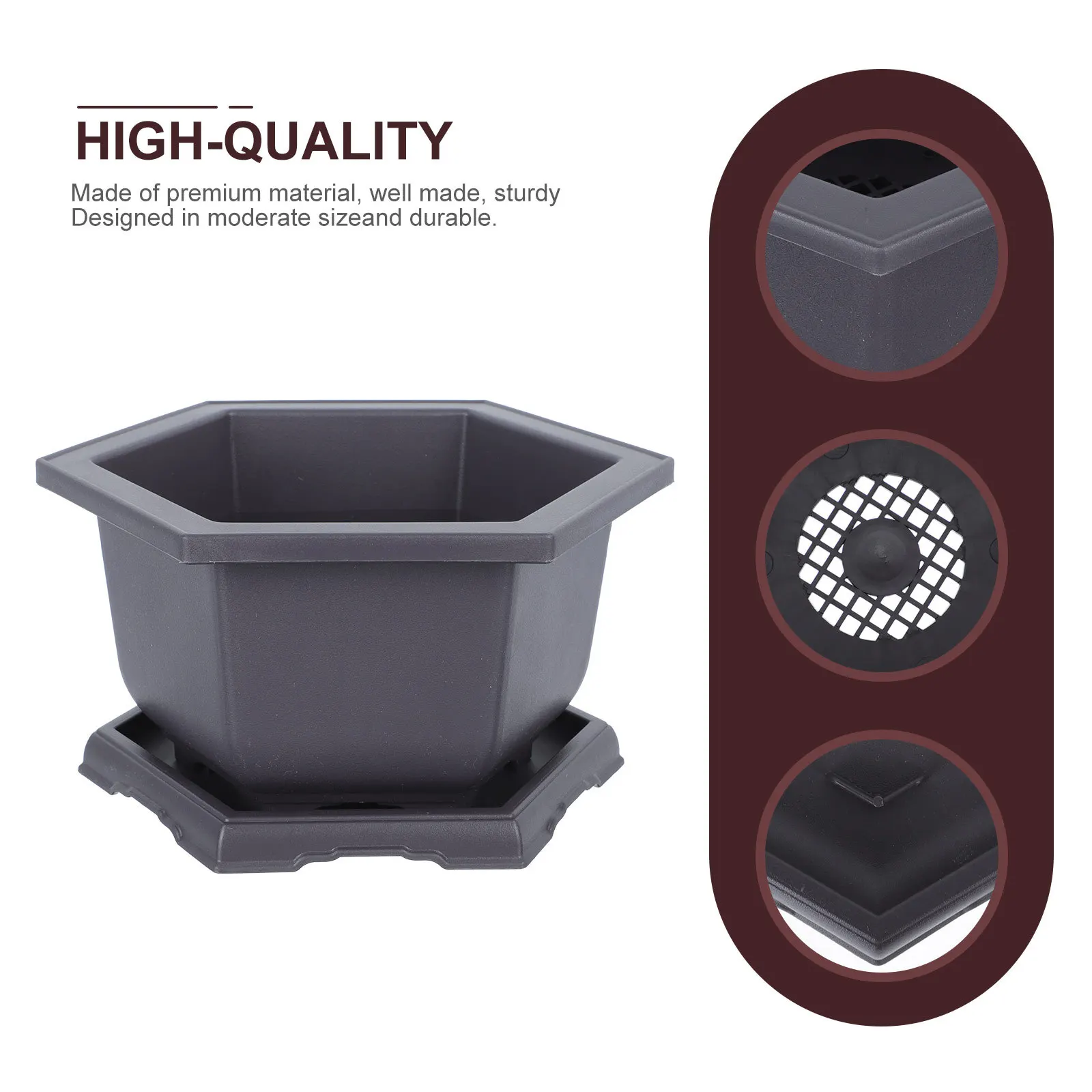 

1Set Hexagonal Plastic Flowerpot Lightweight Durable Plant Pot with Base Tray for Indoor Outdoor Balcony Gardening Planter
