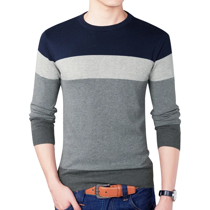 

Autumn Men's Slim Sweater Casual Round Neck Striped Fashion Pullover Sweaters Bottoming Shirt Men Knitted Clothing MY090