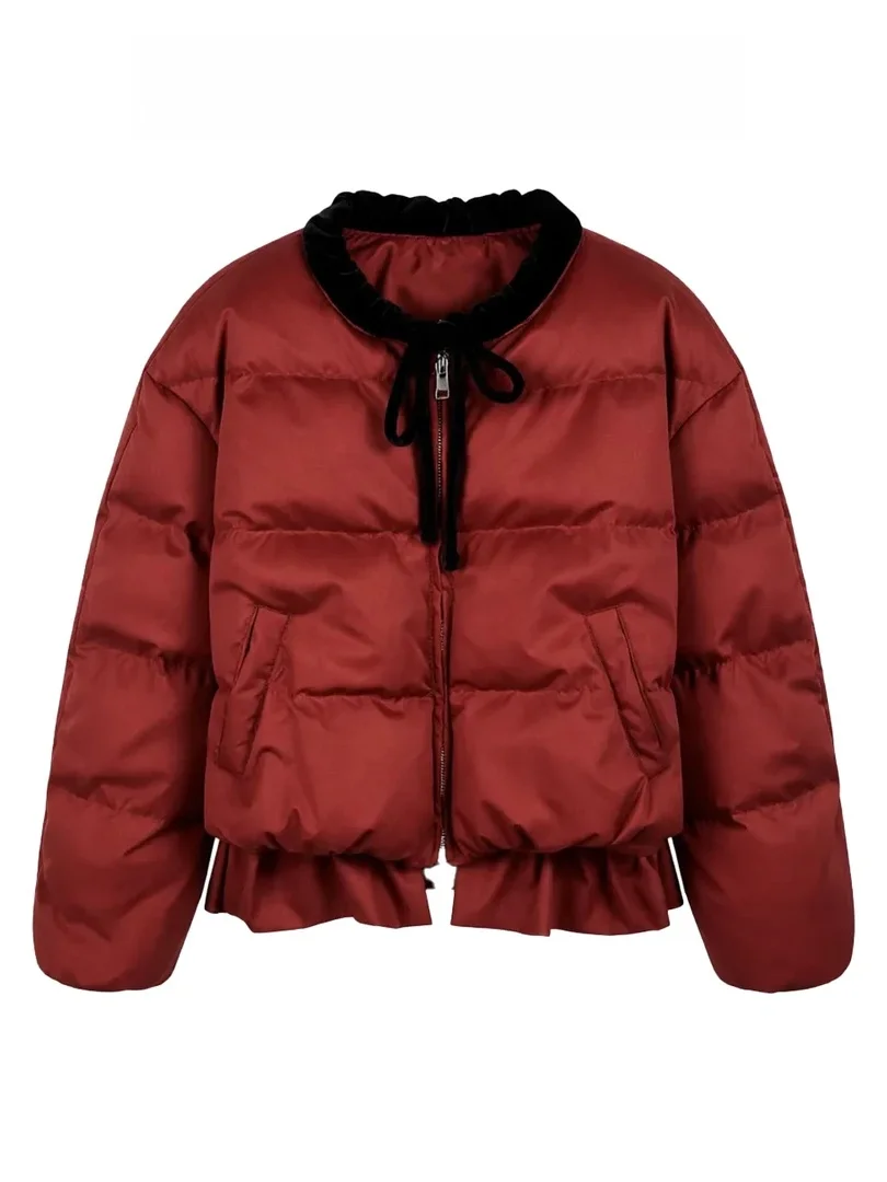 

Chic Thiened Cotton Jaet Women's Winter Casual Warm Bread Sle Pure Color Commute Korean Version ort Length round Ne