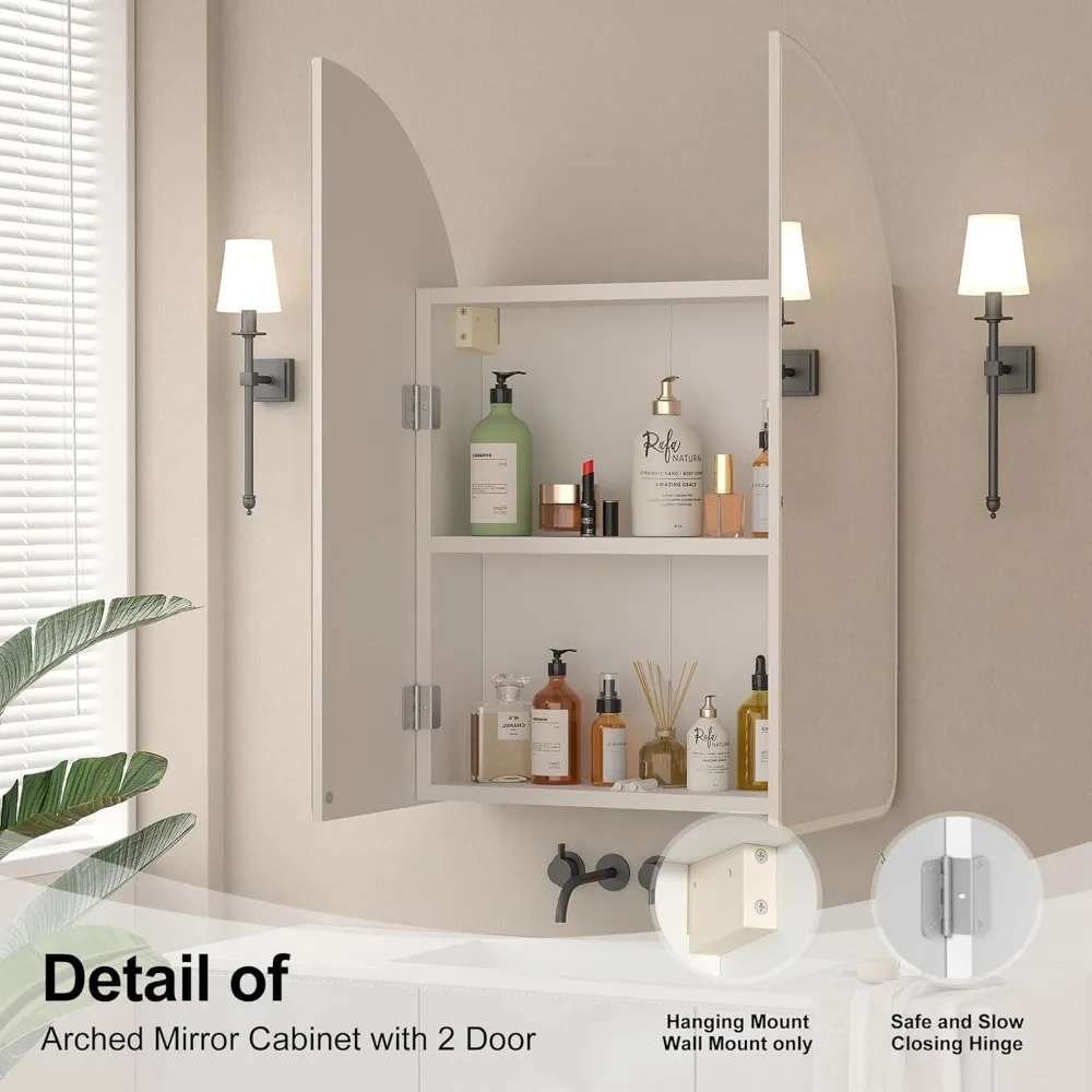 خزانة طبية بمرآة مقوسة بدون إطار مع بابين لتركيب السطح