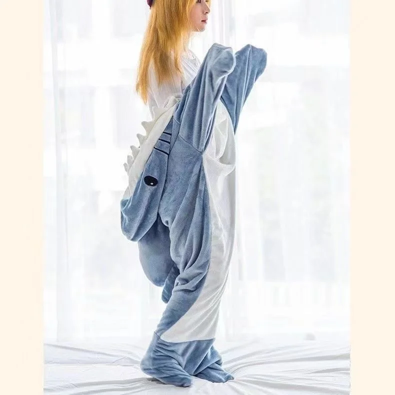 New Grey Shark Onesies Adult Pajamas Cosplay Kigurumi Pyjamas Cartoon Halloween Costume Sleepwear Jumpsuit Clothes