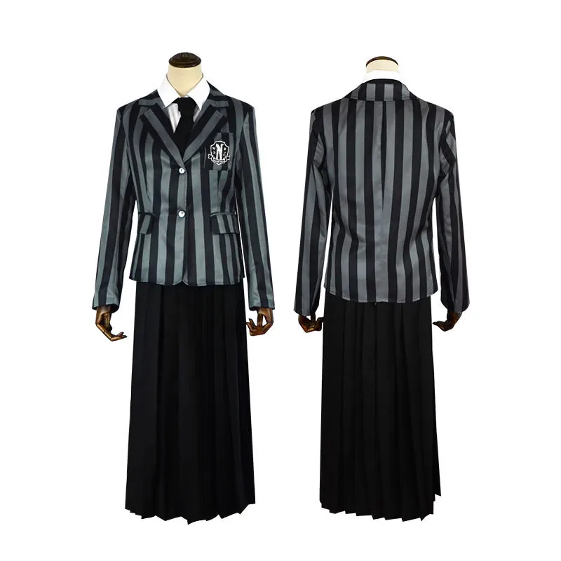 Wednesday Addams Family Cosplay Costume Striped Nevermore School Uniform Coat Vest Shirt Skirt Full Set Halloween Party Clothes