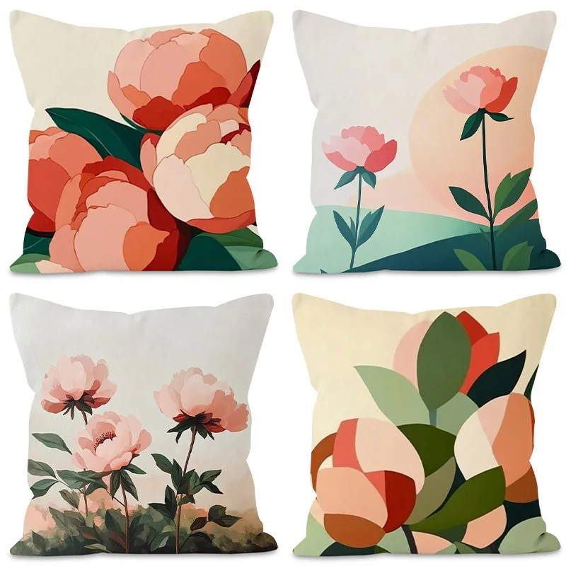 Artistic Floral Print Pattern Home Decor Pillowcase Bedroom Living Room Sofa Decoration Polyester Cushion Cover with Zipper