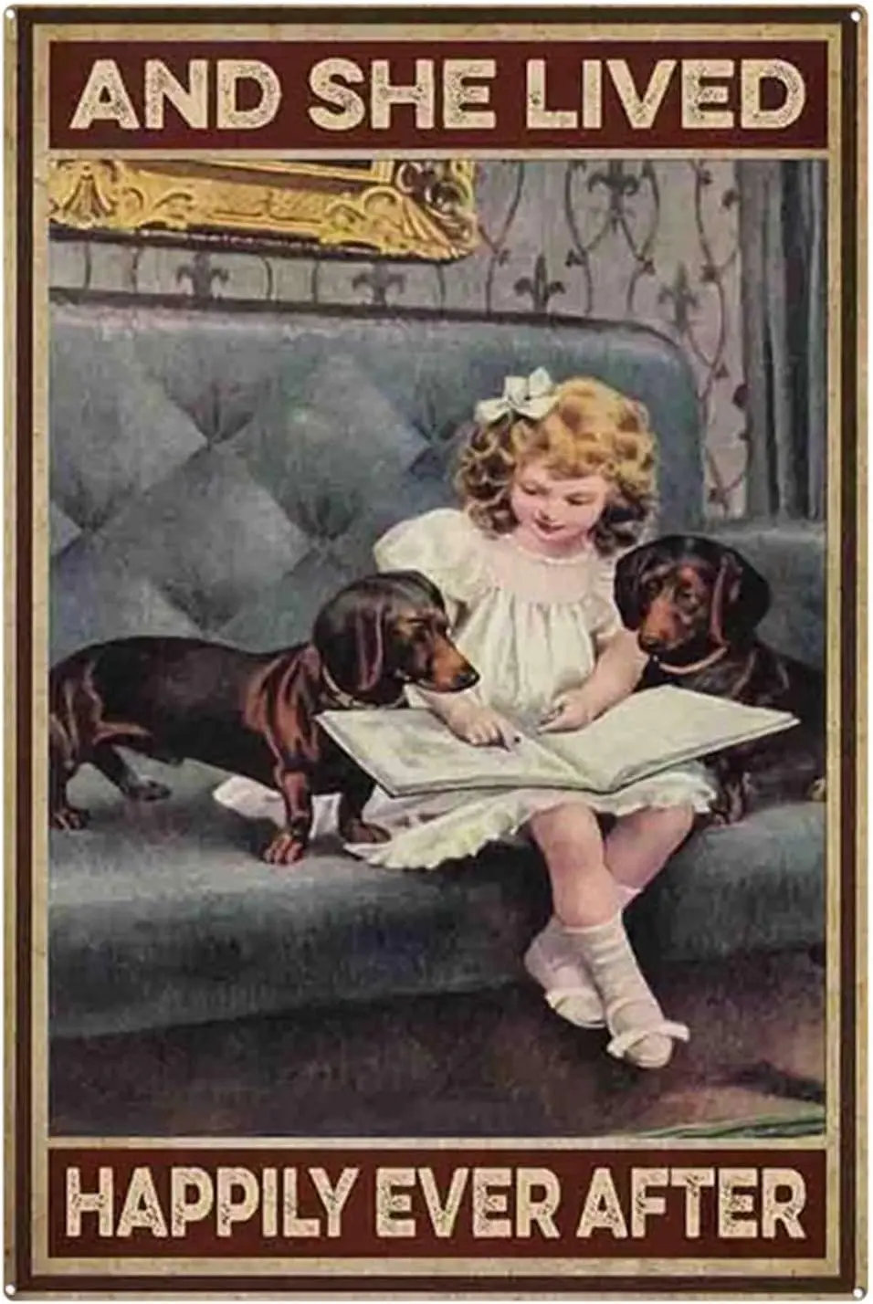 Novelty Metal Tin Sign 12;x16;, Dachshund Signs and She Lived Happily Ever After Book and Dachshund Signs Home Decor Wall Decor
