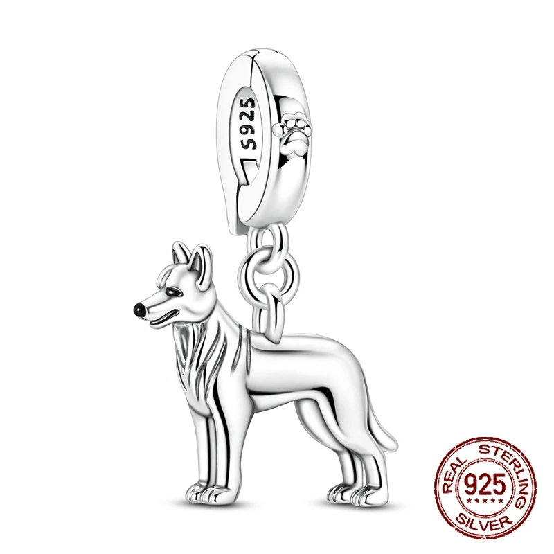 925 Sterling Silver 3D German Shepherd Dog Charm Fit Bracelet 2026 New Year Gift Fashion Animal Jewelry for Women Girls