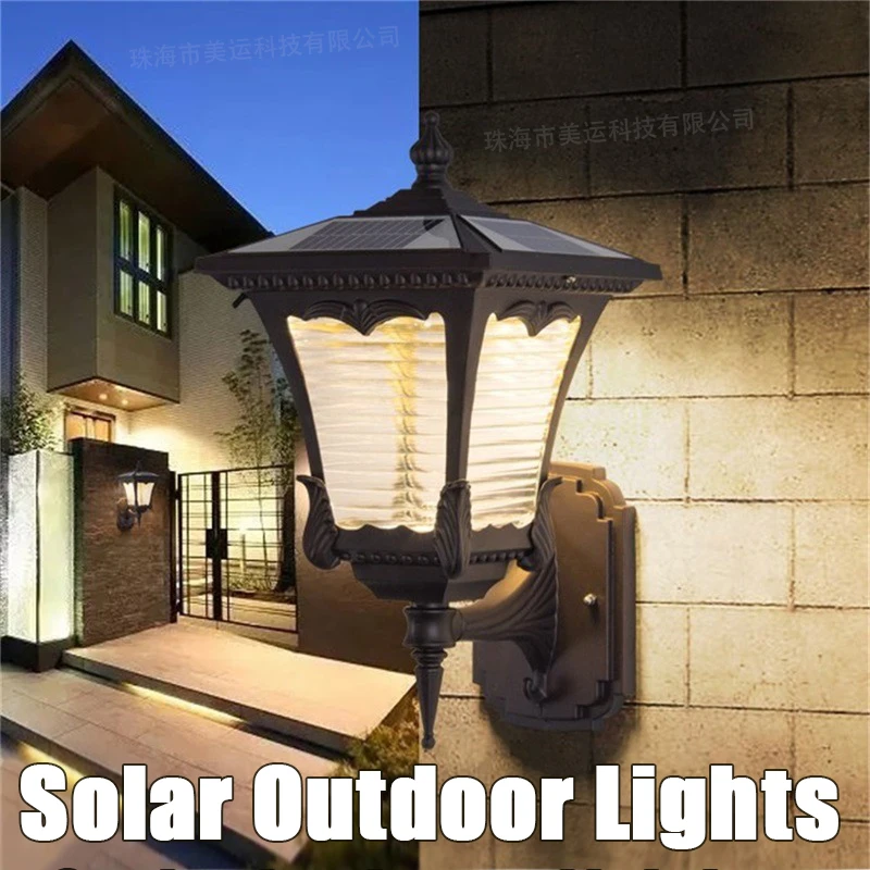 

Outdoors Solar Wall Lights Fixture New Modern Waterproof LED Patio Wall Lamps Yard Porch Balcony Courtyard Villa Aisle Lightings