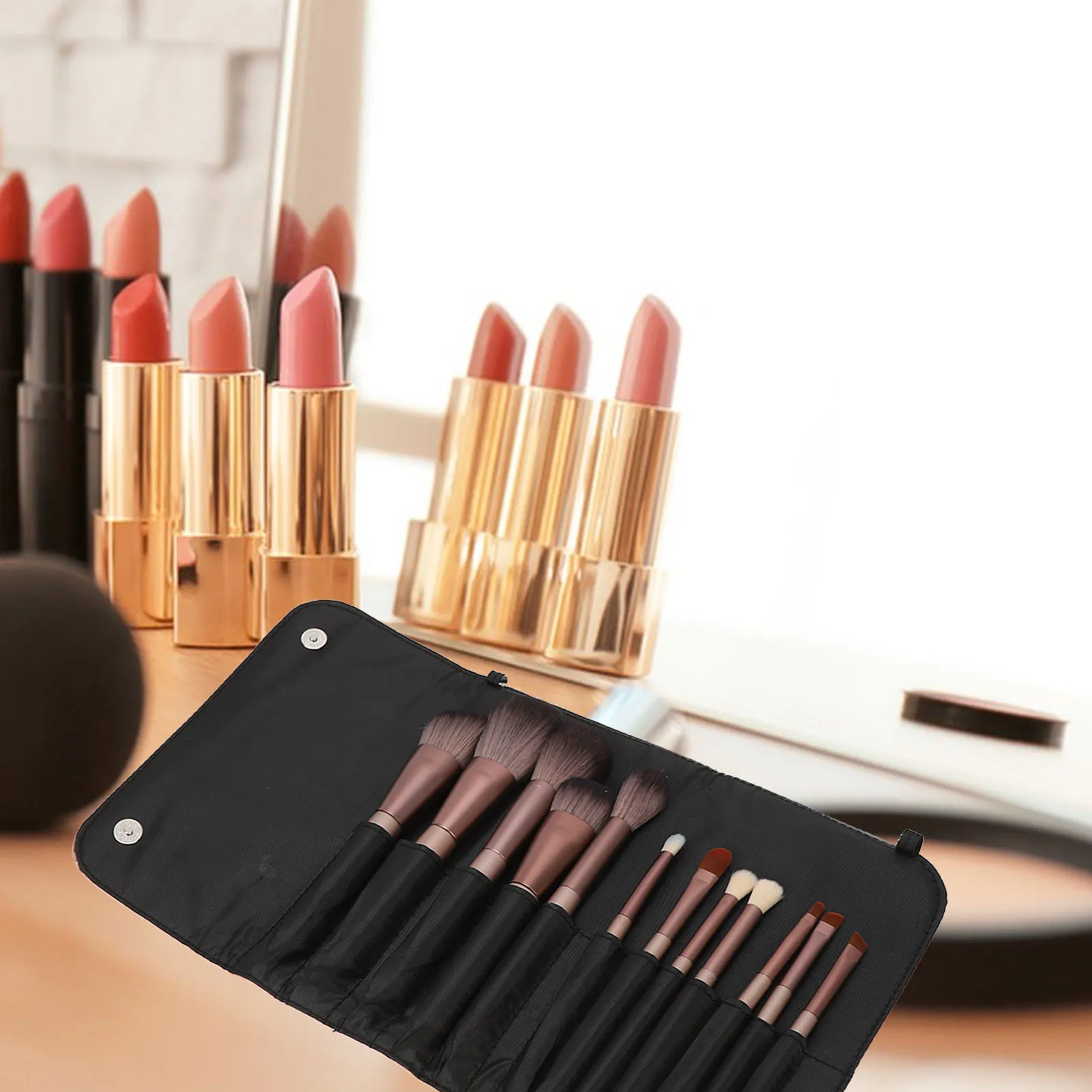 12pcs Makeup Brush Kit with PU Leather Storage Bag Handheld Soft Synthetic Fibers Cosmetics Brushes For Powder Blush Concealer