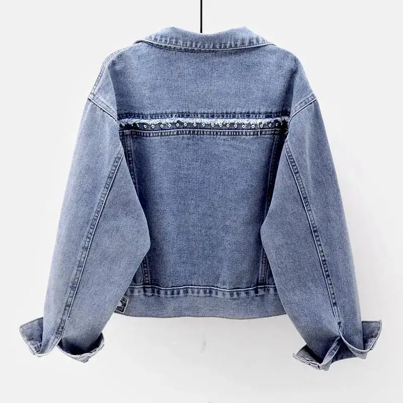 High End New Spring Herbst vielseitige Jeans jacke Damen kurze Nieten koreanischen Stil lässigen Jeans mantel modische lose Outwear