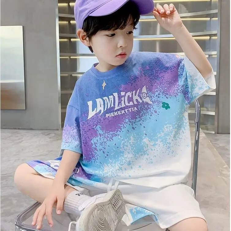Boys summer short-sleeved suit new older children's gradual change sports suit light, fresh and breathable quick-drying clothes