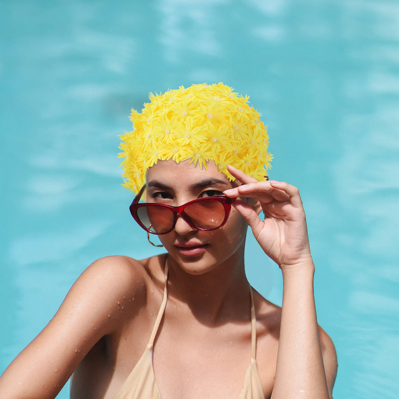 

Three Dimensional Petal Swim Cap Floral Women Bathing Hair Protection Lightweight Eco Friendly Summer Pool Accessories