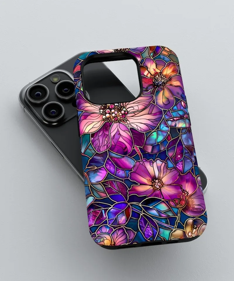 Vibrant Artistic Stained Floral Phone Case For IPHONE 16 15PRO MAX 14 13 12 11 Acrylic TPU Two in one magnetic Phone Cases