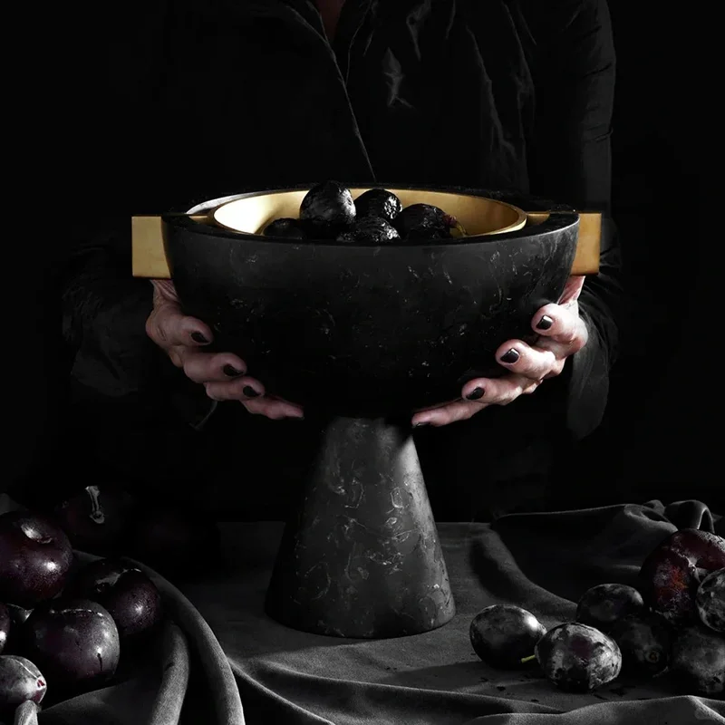 【Natural】Natural Marble Fruit Bowl For Kitchen Counter Modern Decorative Pedestal Serving Tray for Entry and Dining Room Table