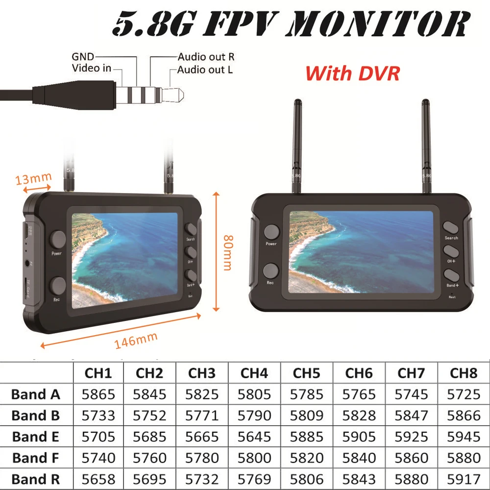 

5803D 5,8G 40CH 4,3-дюймовый 800x480 16:9 ЖК-монитор со встроенной перезаряжаемой батареей DVR для FPV мультикоптера RC Quadcopter