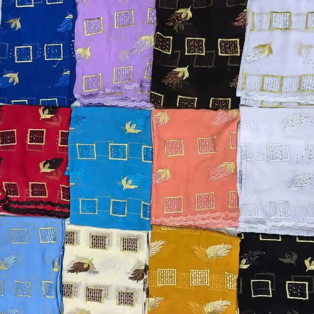 

Soft Lace Floral Pattern Hijab Scarf Colorful Muslim Shawl African Chiffon Ethnic Wholesale Cheap Fabric for Women