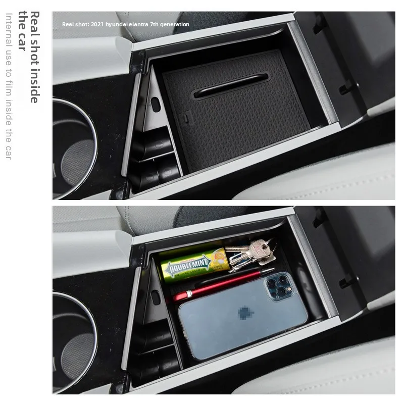 Center Console Organizer for 2021-2024 Hyundai Elantra Armrest Storage Box Tray with Non-Slip Mats ABS Drop-in Insert