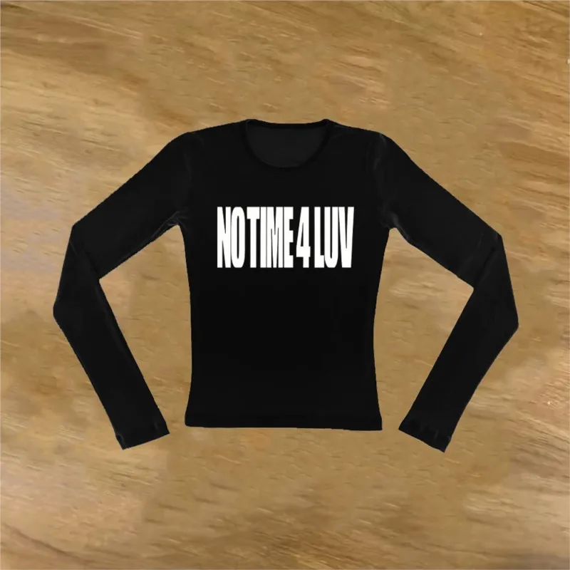 Estetyka Y2K Minimalistyczny Styl Moda Damska Koszulki z Długim Rękawem Okrągły Dekolt Dopasowane Modne Bluzki Streetwear EMO Koszulka Dziewczęca