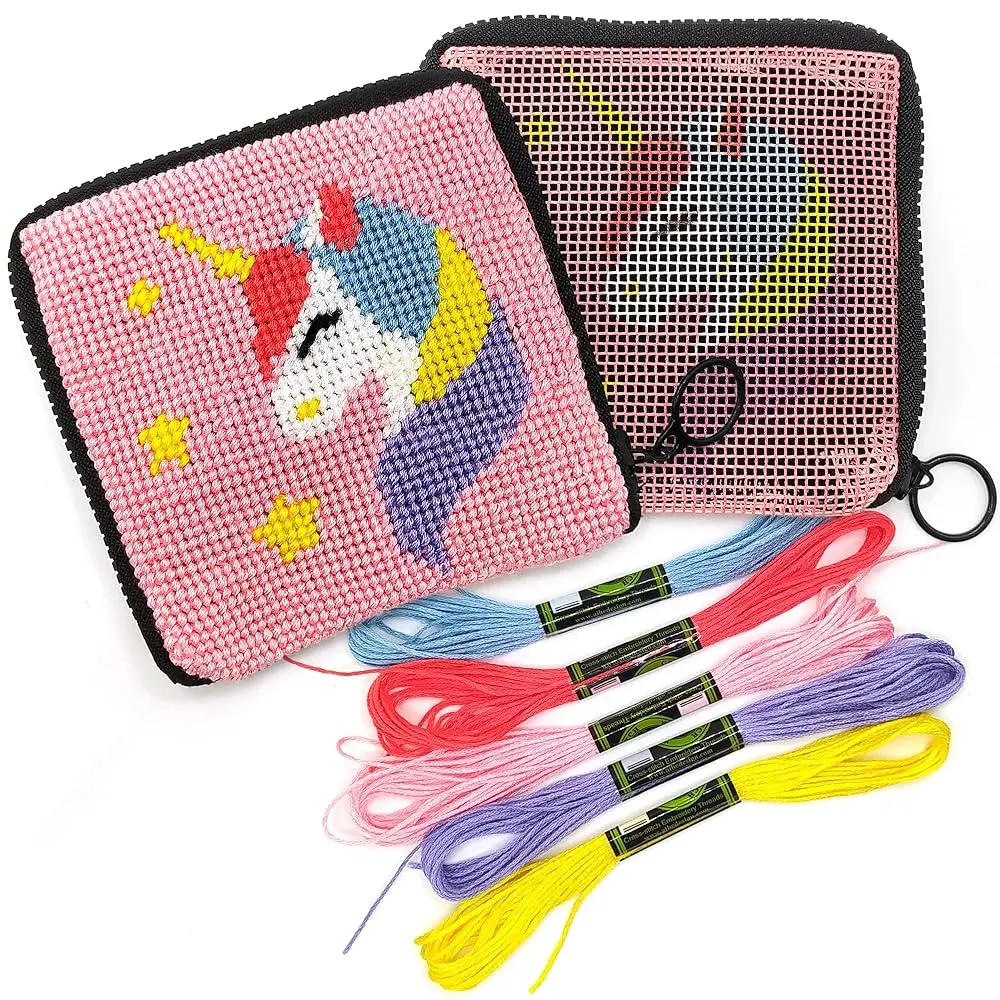 

Needlepoint Kit for Kids — Beginner Cross Stitch Sewing Kit with Pre Printed Canvas, Easy Embroidery Arts and Crafts Starter