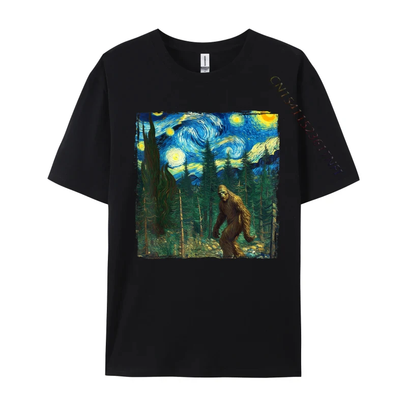 

Bigfoot Starry Night Van Gogh Sasquatch Art Funny Rife Men Men Tshirt Printed Tops Tees Print Tee Shirt Free Shipping