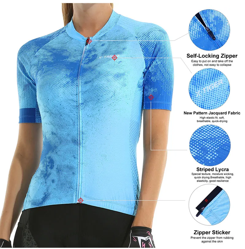 X-TIGER Cycling Jersey Slim Fit SPF 50+ Women Bike Jersey Pro Team High Quality Cycling Shirt Ink Blue Jersey Chinese Style