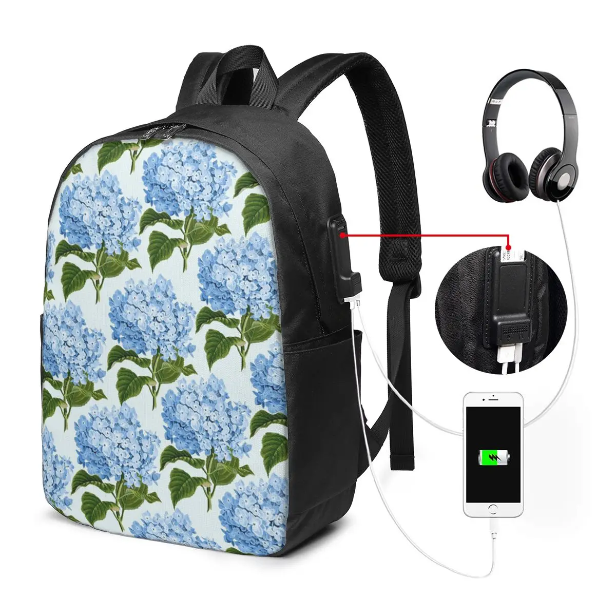 Cute Herd Hydrangea Flower Floral Backpack Travel Notebook Bag Computer College Student School Bag Laptop Shoulder Bags